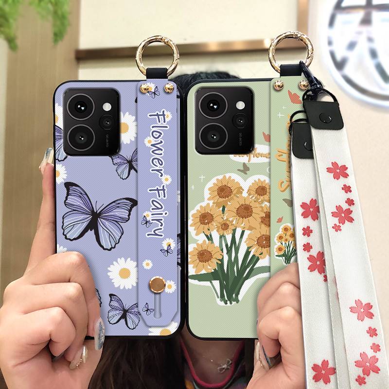Lanyard Flower Phone Case For Nokia HMD Skyline Kickstand Back Cover Ring Fashion Design Wrist Strap Waterproof Silicone