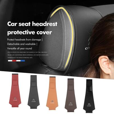 Leather Car Seat Headrest Protect Cover Universal Accessories For C5 C1 C2 C6 C4L DS3 DS4 DS5 C-Elysee Grand Berlingo