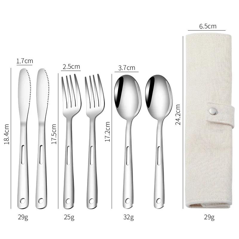 

6-Piece Stainless Steel Outdoor Tableware Set Durable Portable and Easy To Clean Cutlery for Camping Picnic