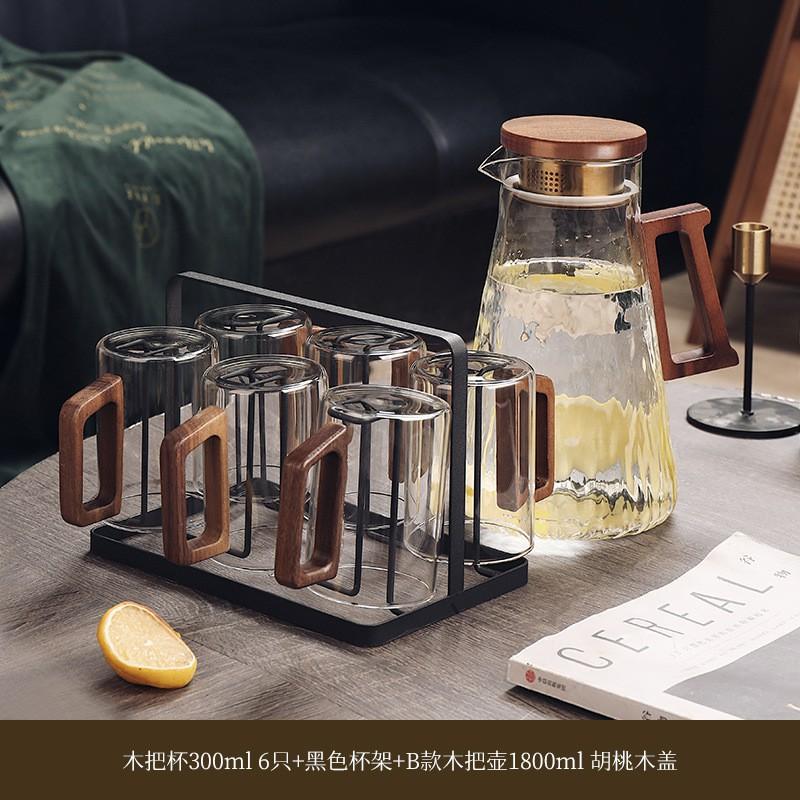 Heat-Resistant Glass Tea Cup Set With Wooden Handle Home Living Room Serving Guest Drinking