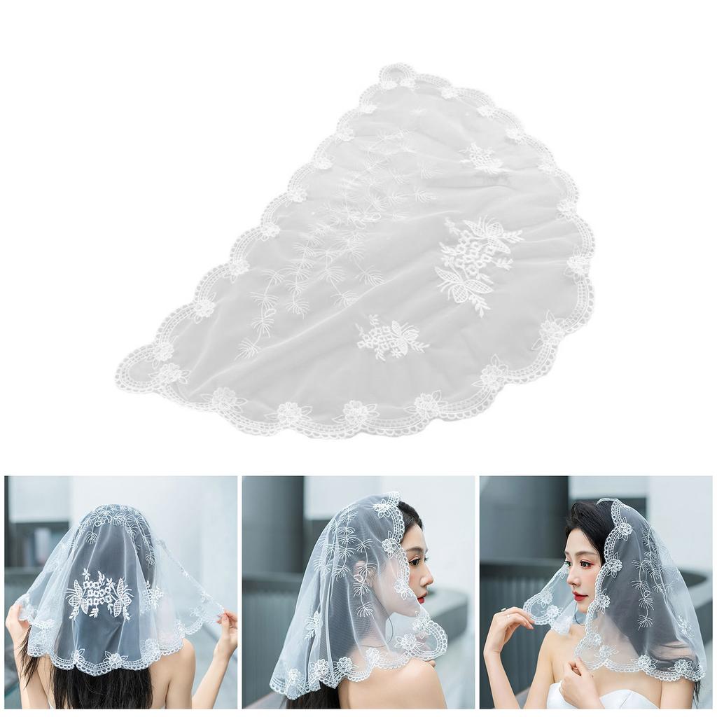 Vintage Embroidery Flower Veil Latin Mass Veil Head Covering Bridal Veil Church Veil Head Covering for Formal Event