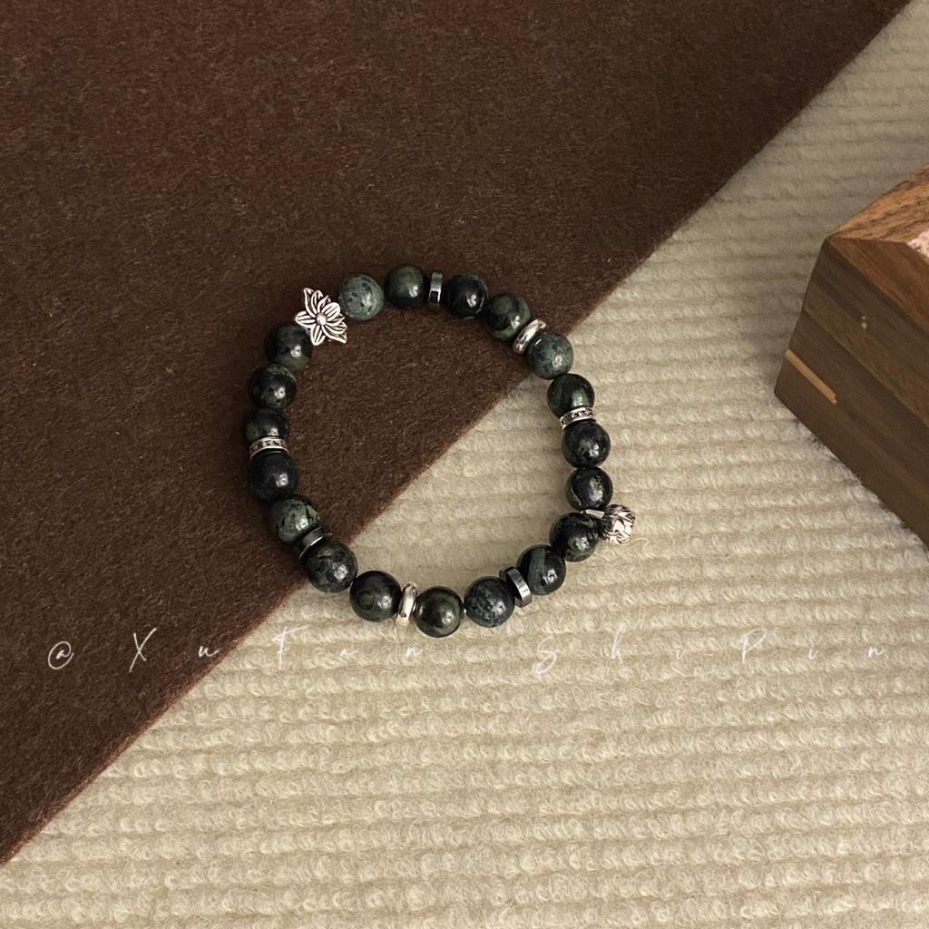 Blue Wave Streamer Mung Bean Glazed Beaded Bracelet Women's High-end Sense Light Luxury Niche New Chinese Cold Sense Versatile Jewelry