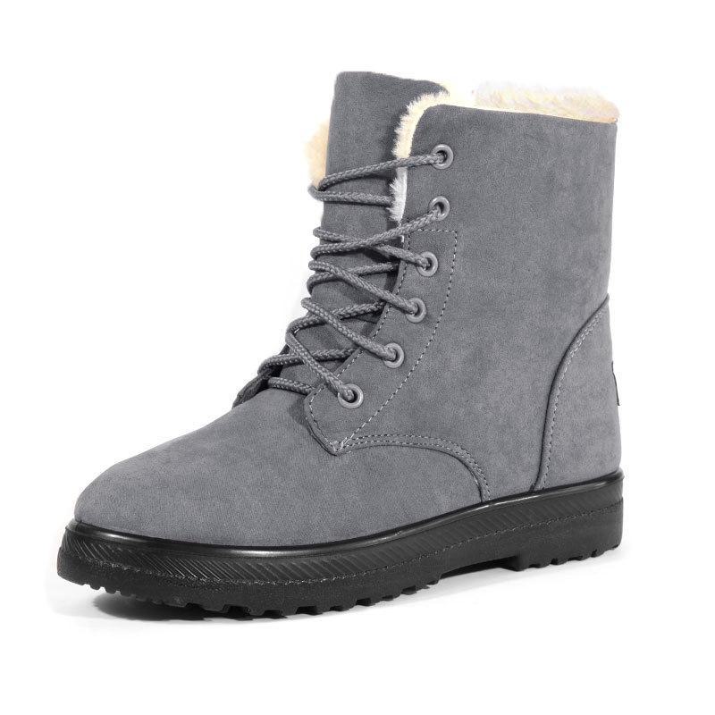 Korean Style High-top Snow Boots for Men and Women, Plus Size, with Velvet Lining and Front Lace-up.