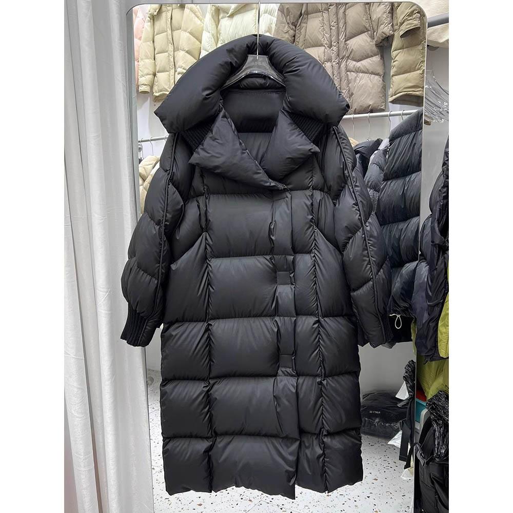 

Женский пуховик из белого утиного пуха, длинный, осенне-зимний, теплый, повседневный, оверсайз, свободная верхняя одежда, мягкое, удобное, модное пальто M чёрный