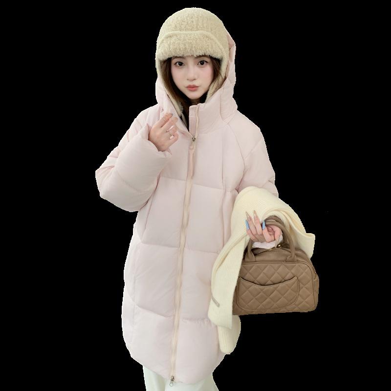 

New Korean Version of Down Cotton Cotton-padded Jacket Girls Long Joker Puffs Solid Color Hooded Fresh Winter Padded Coat. S