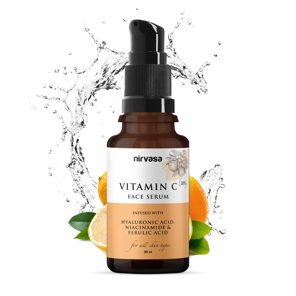 Nirvasa 20% Vitamin C Serum für strahlende Haut | Behandlung von Pigmentflecken, dunklen Flecken & Aufhellung | Mit Hyaluronsäure & Niacinamid | UV-Schutz