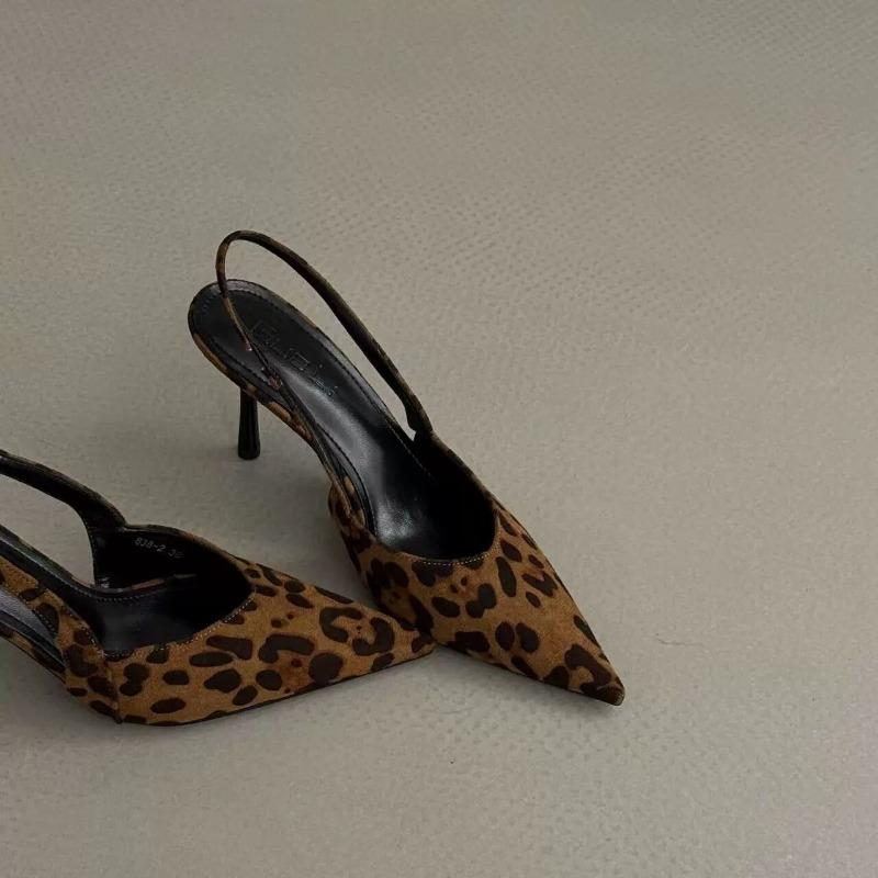 Fashion Summer New Style Luxury Leopard High Heel Women Sandals Fashionable Pointed Toe Shoes Design Style Banquet Party Sandals Shoes