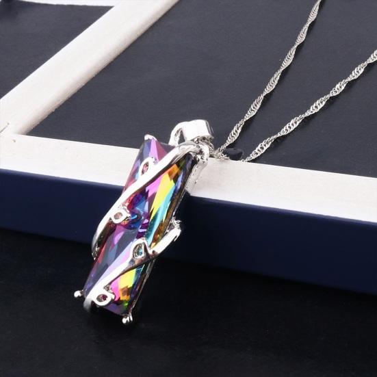Colorful Faux Crystal Necklace Rectangular Pendant Necklace Stylish Vine Design Adjustable Dainty Necklace