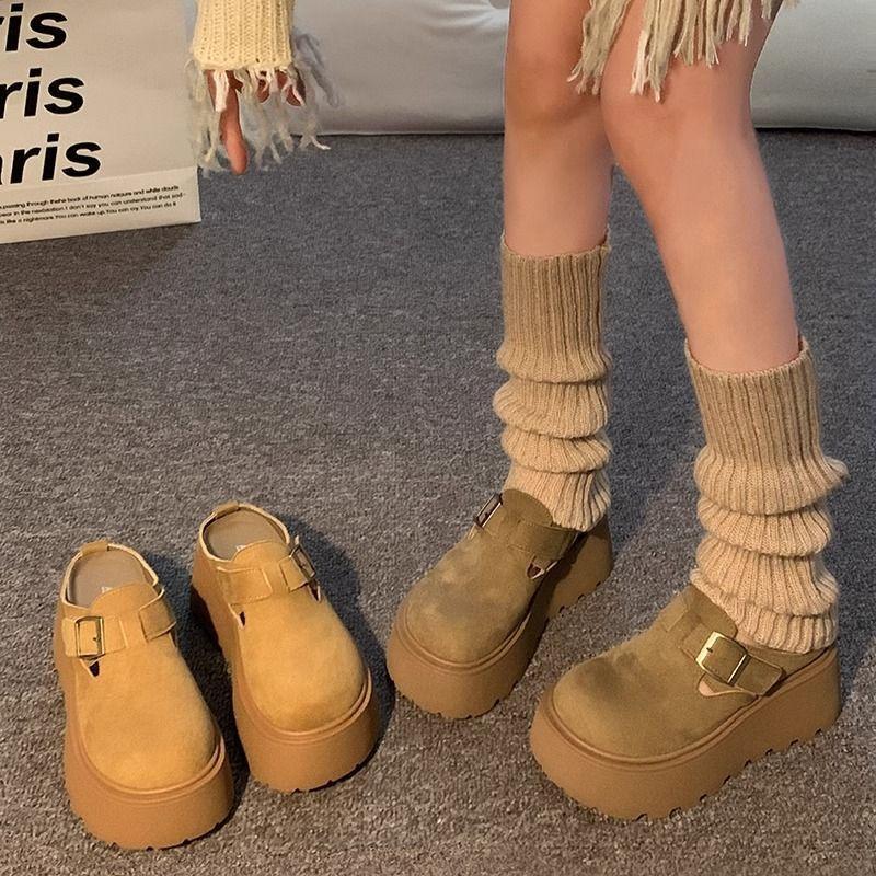 Thick-soled bag head, half slippers, heightening Boken shoes, casual going out, one pedal Boken shoes, women's 2025 new autumn and winter