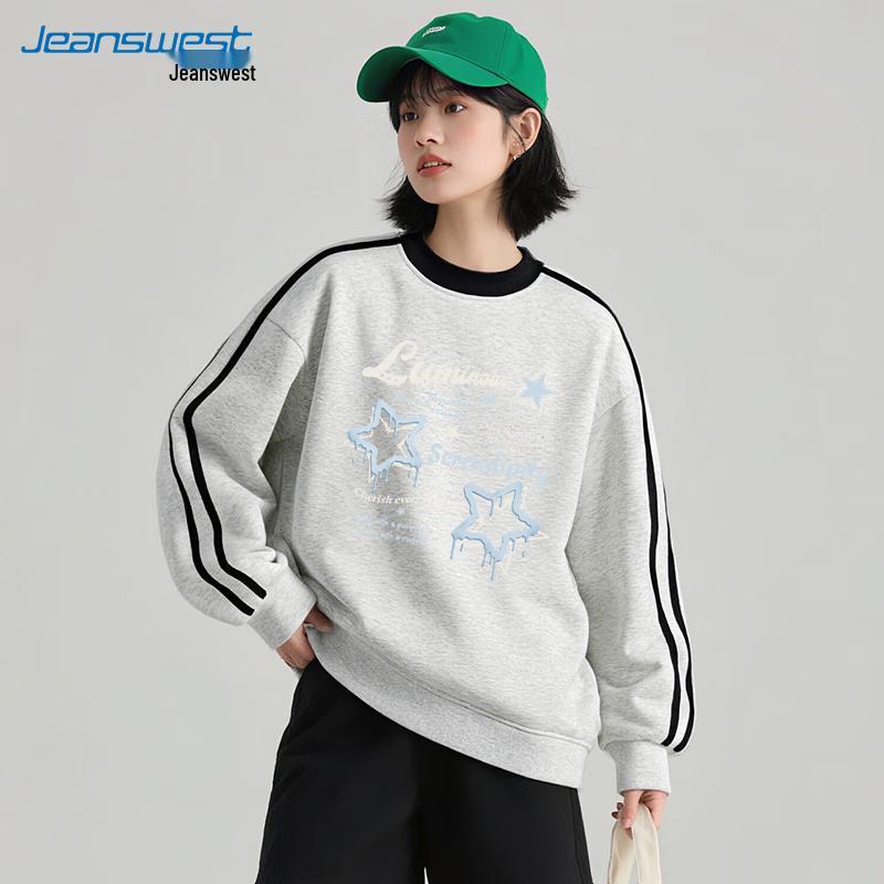 JEANSWEST Women's Relaxed Fit Round Neck Long Sleeve Sweatshirt