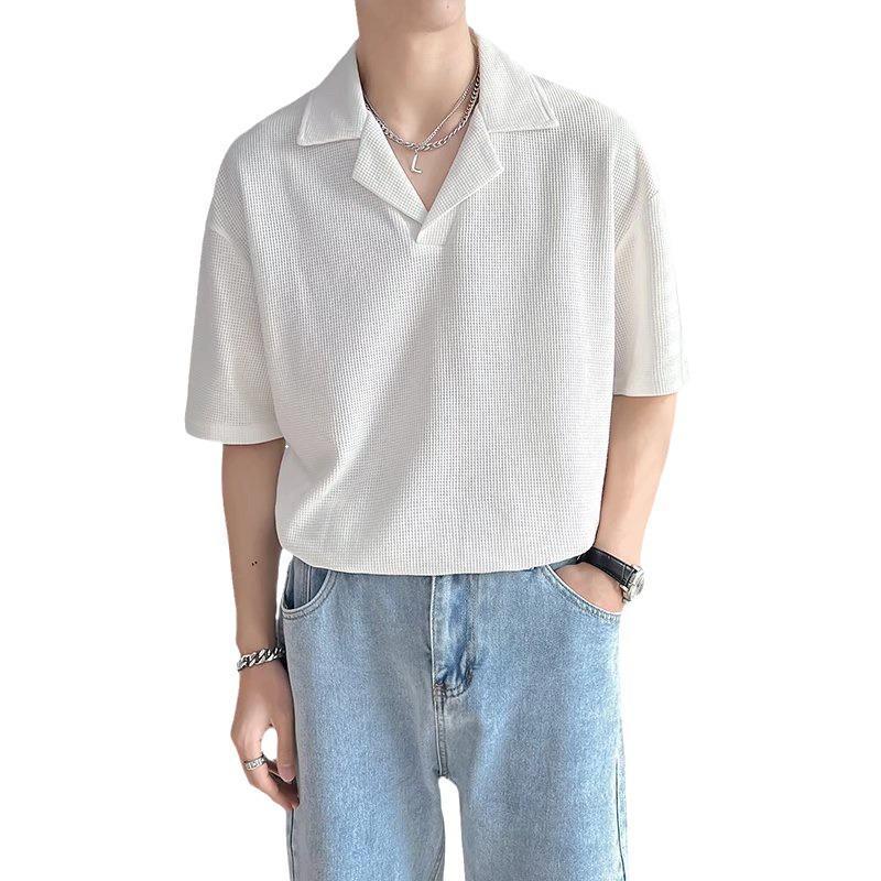 Men's Trendy Loose-Fit V-Neck Polo Shirt - Summer Style Korean Design