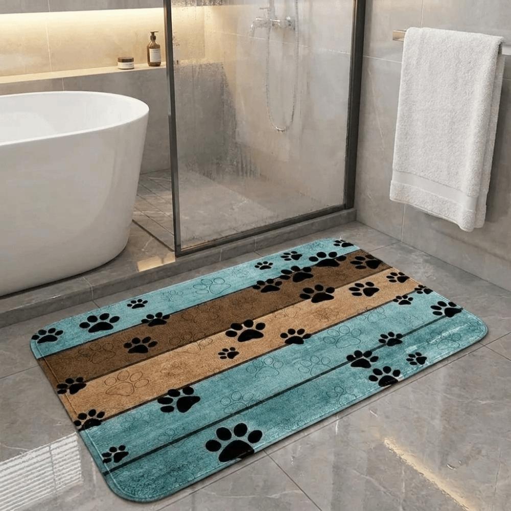 Quick Drying Paw Print Doormat Dirt Resistant Pet Feeding Mat Non-Slip Floor Mat Pet Corner