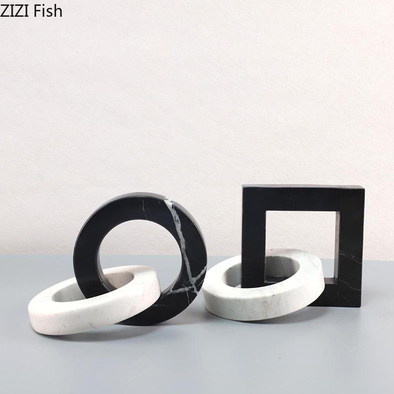 Marble Geometric Ring Square Annular Knot Statue Abstract Crafts Desk Decoration Creative Knot Sculpture Room Aesthetics Decor