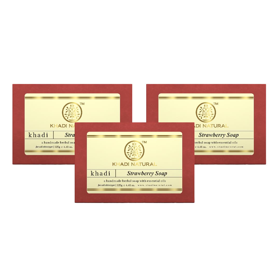 

Khadi Natural Strawberry Handmade Soap Pack of 3 x 125 g Each | Exfoliating Bathing Bar for Soft Smooth Skin