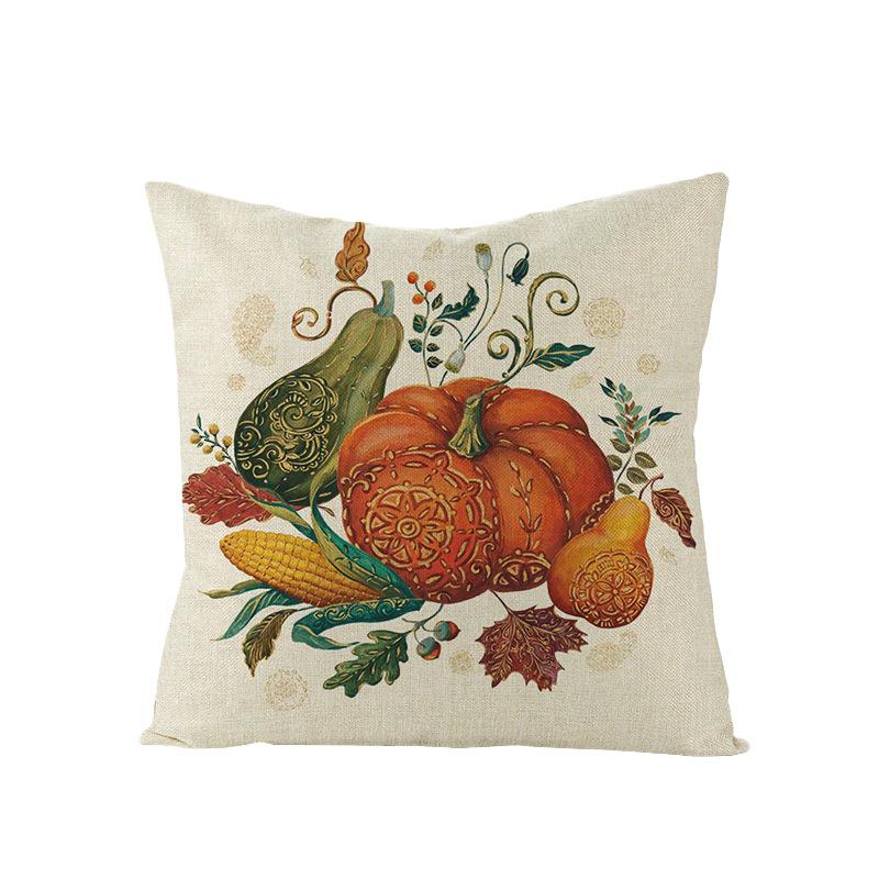 Thanksgiving Cushion Cover Pumpkin Print Harvest Polyester Cushion Cover Office Sofa Cushion Cover