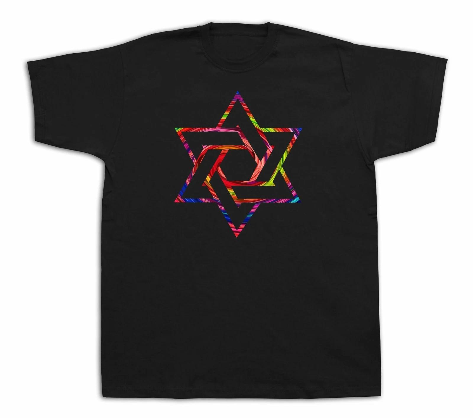 New Mens cotton T-shirt print Colorful star of David fire kabbalah Jews design 2XL