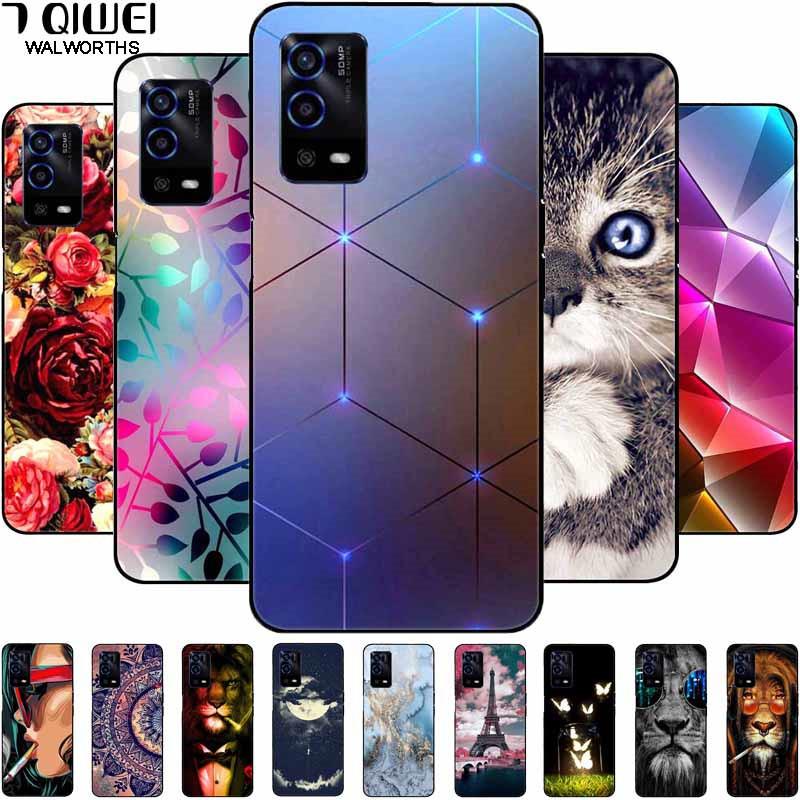 For Oppo A55 4G Case A 55 Silicone Soft Painted TPU Black Cover for Oppo A55 Case CPH2325 Cute Funda Coque for OPPOA55 6.51''