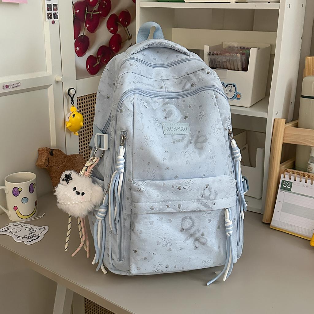 Schoolbag Bow Printed Student School Bag Women's Large Capacity Lightweight Backpack Junior High School Girls Campus Style Leisure Backpack