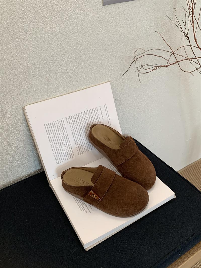 

Версия! Ретро пряжка на ремне толстая подошва Birkenstock голова сумки полушлепанцы женские 2025 весна и осень Мори ленивые Бокен туфли 39