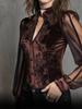 2025 Retro Gothic Velvet Patchwork Shirt - Slimming Long Sleeve Temperament Top for Women