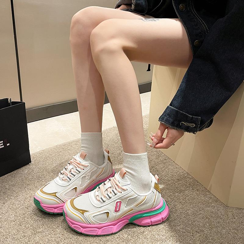Internet Celebrity Senior Sense Dad Shoes Women 2025 Spring New Thick Sole Heightening Mesh Breathable Thin Niche Sports Shoes