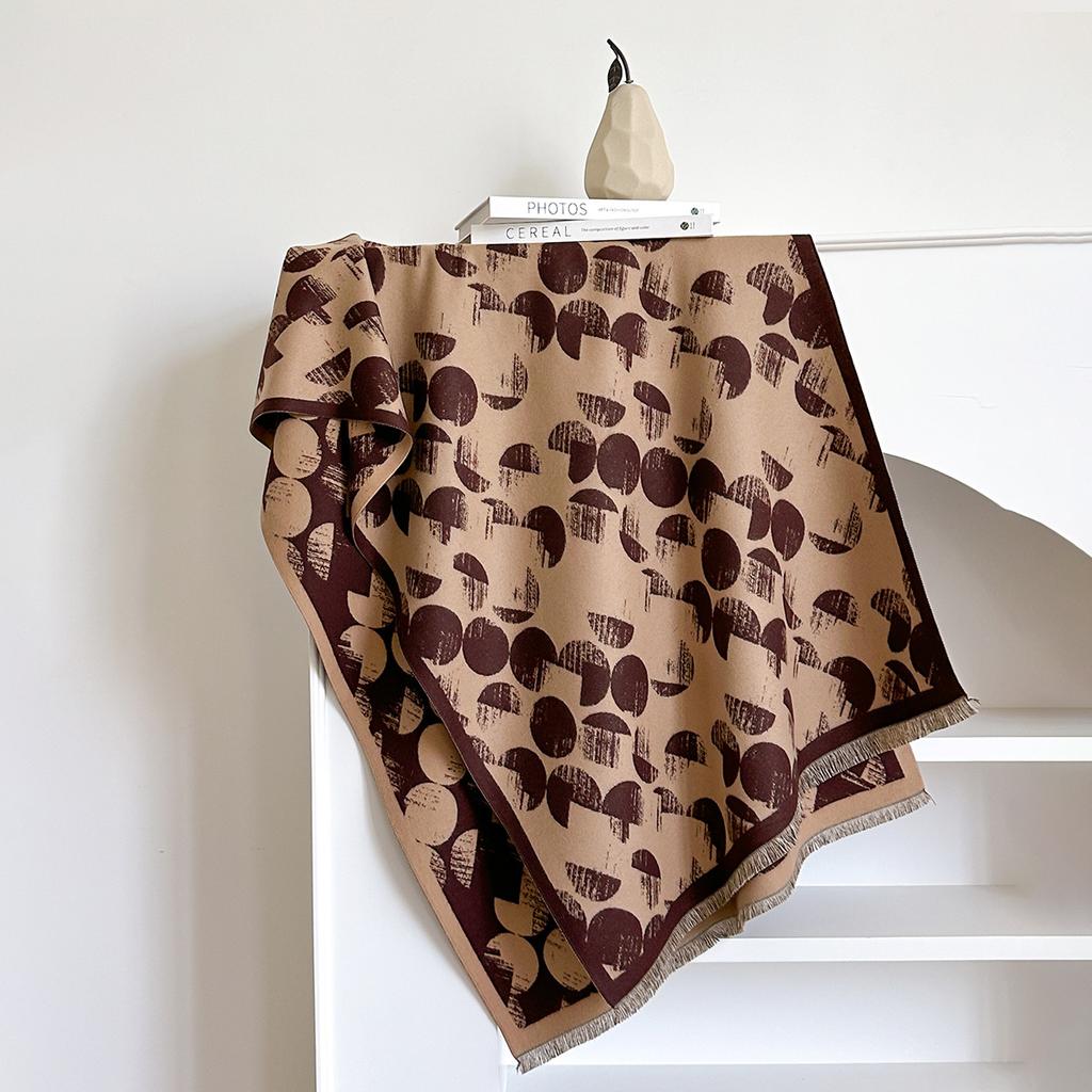 High-end graffiti round scarf men's and women's winter shawl with imitation cashmere warm scarf