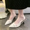 Fashion 2025 Spring and Autumn New Empty Single Shoes Women's Small Belt Buckle Pointed Thin Heel Sandals Curved Heel High Heels