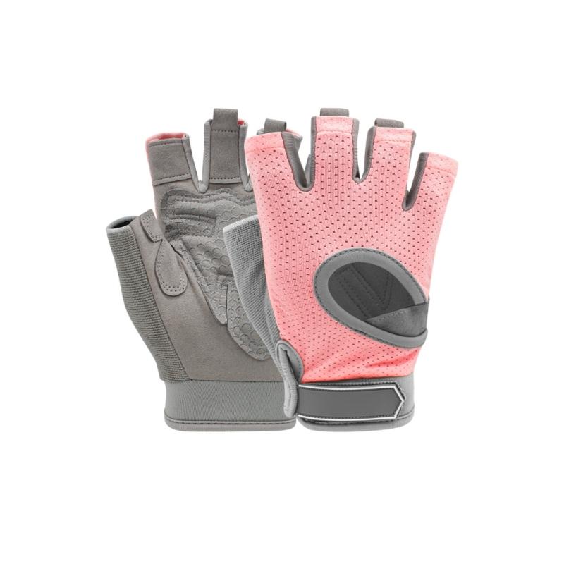 

2 шт. Нескользящие перчатки для тренировок с полупальцами, дышащие перчатки для спортзала для поднятия тяжестей, езды на велосипеде и тренировок в зале M розовый