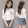 Everything Embroidered Summer Five Point Sleeve Shirt Literary Women Temperament Lapel Casual