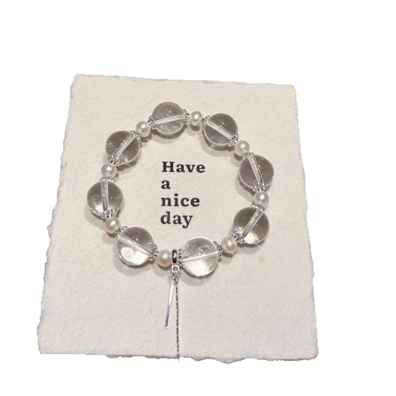 Natural White Crystal Freshwater Pearl Tassel Bracelet Light Luxury Style Women