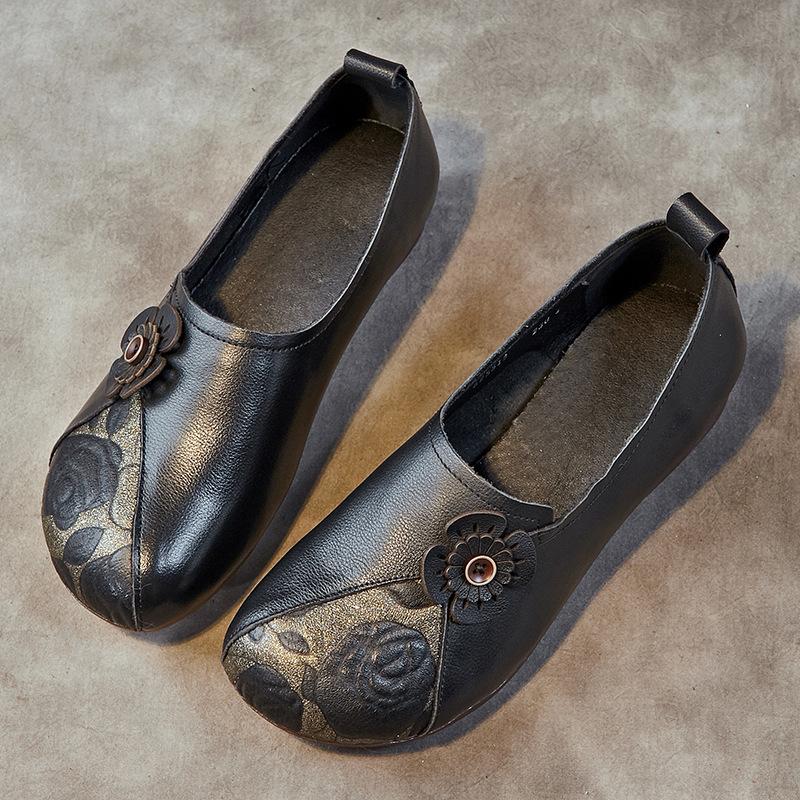 

Johnature/женские туфли без шнуровки из натуральной кожи в этническом стиле с принтом в стиле ретро, ​​туфли ручной работы на мягкой подошве на плоской подошве 38 чёрный