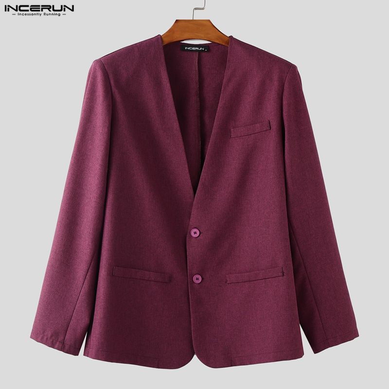 INCERUN Two Pieces Outfits Men Long Sleeve Thin Blazer Long Straight Pants Loose Sets