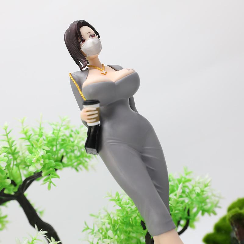 Anime Action Figure Masked Office Lady PVC Doll With Coffee Cup Elegant Mature Female PC Case Desktop Ornament For Anime Fans