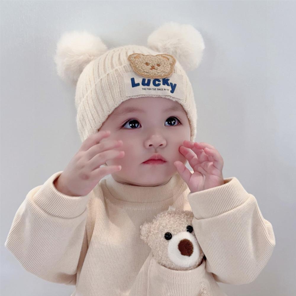

Winter Newborn Ear Protection Hat Warm Toddler Kids Woolen Knit Hat Baby Beanies with Pop червоний