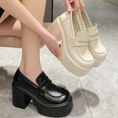 Lucyever Black White Chunky Platform Loafers Women 2024 Autumn Thick High Heel Pumps Woman Slip On Pu Leather Goth Shoes Female