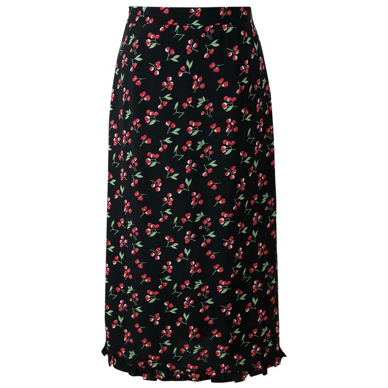 

Sancai 2026 Весна Вишневый Принт Оборки Длинная Юбка M