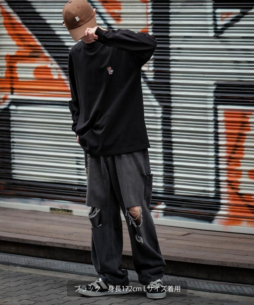 Casual Long Sleeve Skater Bear Embroidered for White [IMPROVES] [SIDEWAYS TANCE] T-Shirt Men,
