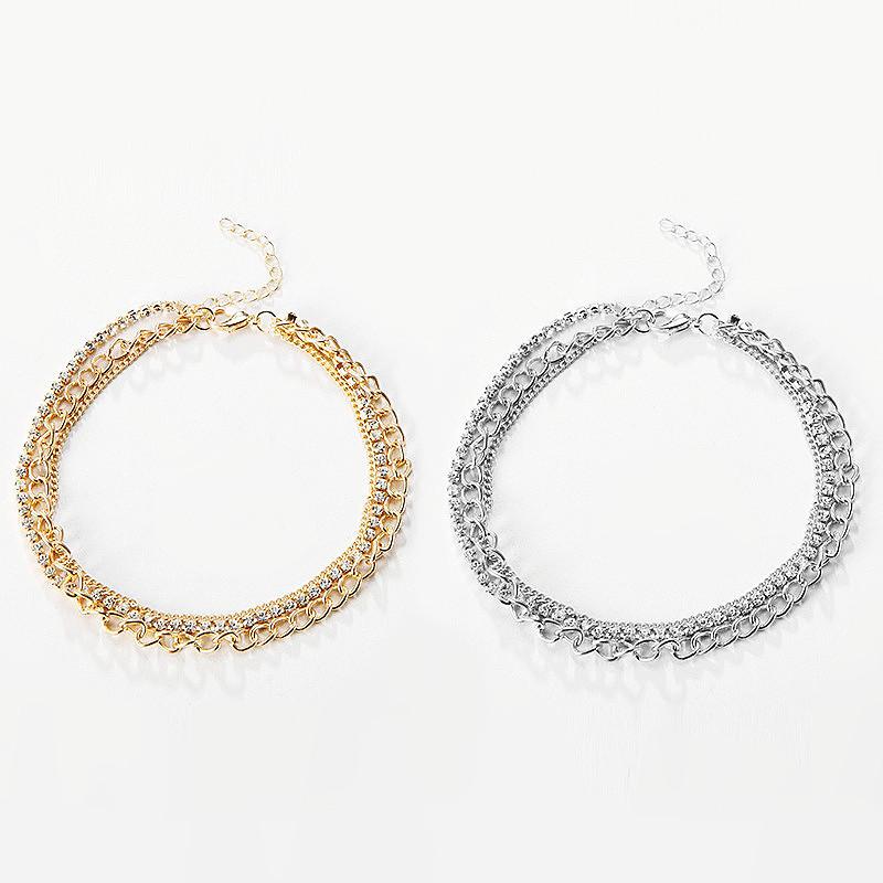 Fashion Summer Popular Combination Suit Foot Accessories Women, Multi-layer Personalized Simple with Diamond Anklet
