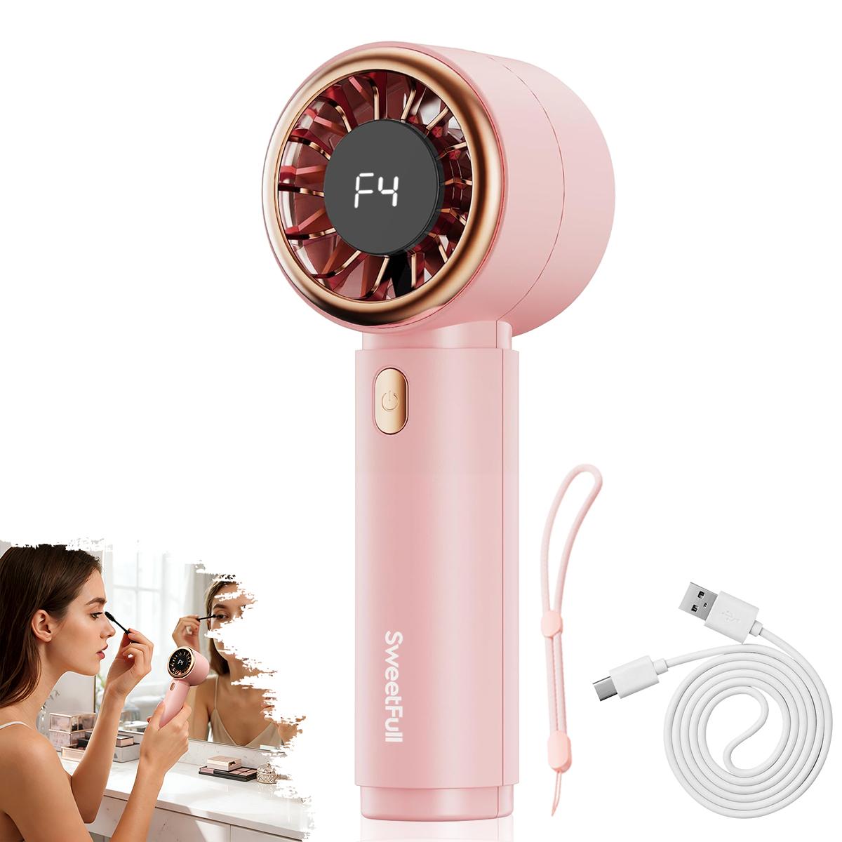 

Portable Handheld Fan 5-speed Air-cooled Turbo Fan - Long Lasting Battery Life Is A Must-have for Outdoor Activities and Travel рожевий