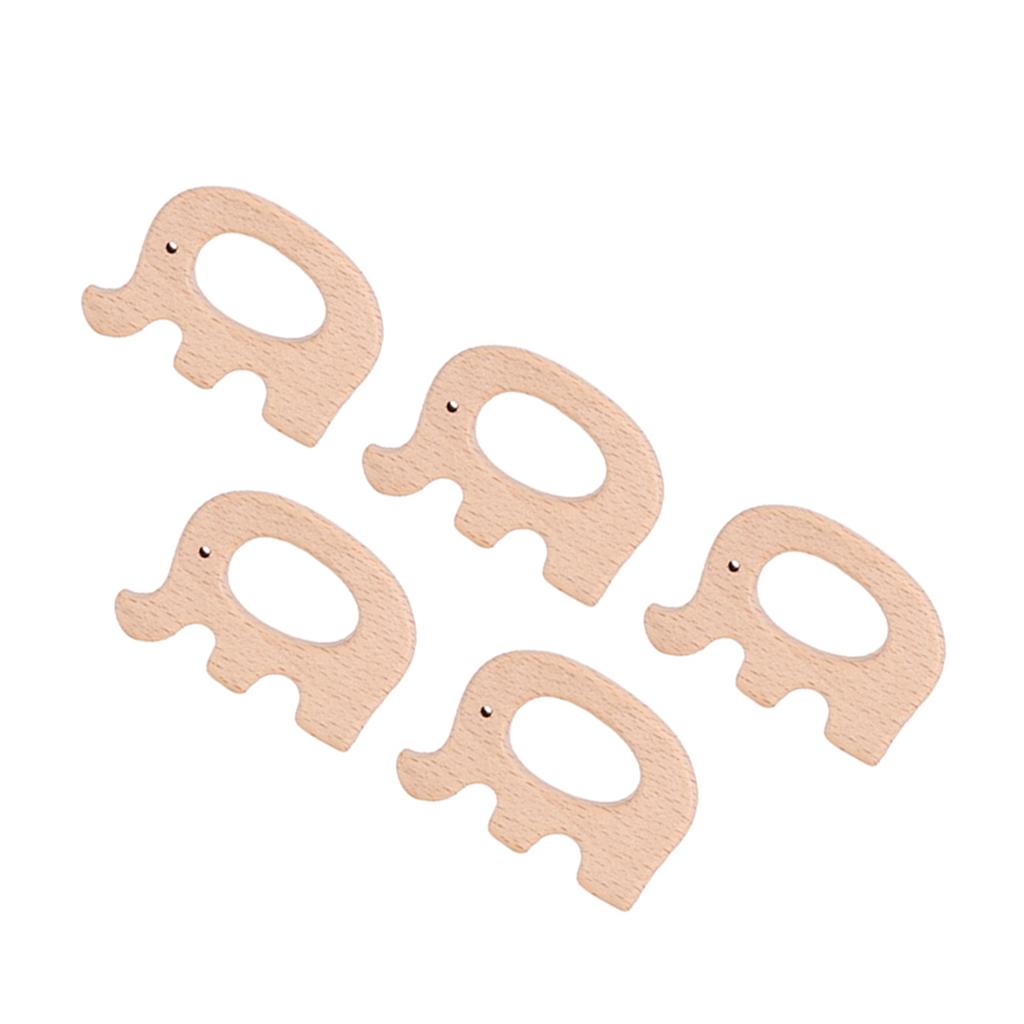 5pcs Wooden Teether Animal Baby Teething Toy DIY Natural Wood Teething Accessories (Elephant)
