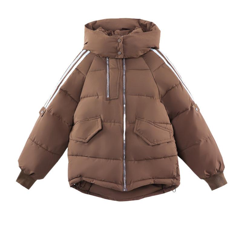 New Women's Striped Contrasting Cotton Jacket Short Thickened Winter Hooded Casual Cotton Jacket
