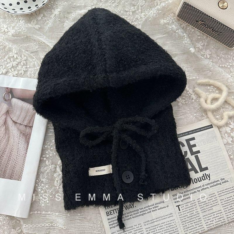 Korean Wool Balaclava Women's Autumn and Winter Windproof Warm Ear Protection Hat Scarf Integrated Knitted Woolen Hat