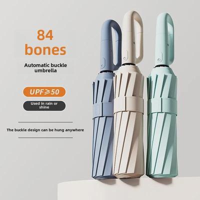 Ombrello Automatico Antivento a 84 Stecche, Doppio Uso per Sole e Pioggia, Design Pieghevole a Gancio, Protezione UV