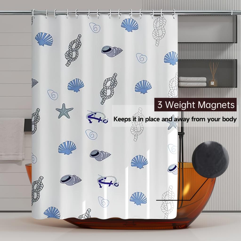 The white ocean shell shower curtain lining is made of high quality PEVA, no need to punch holes, cute and lightweight