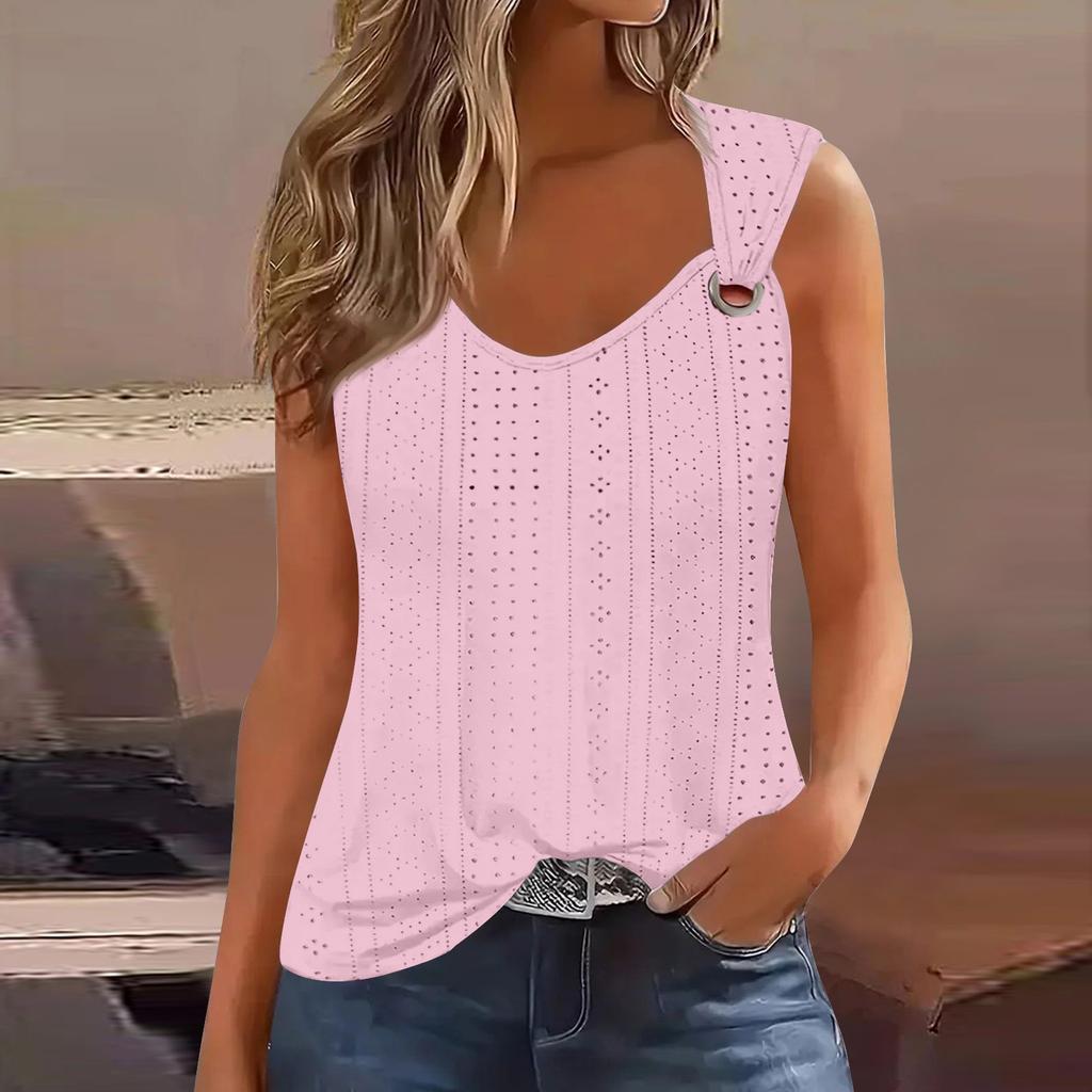 Women's Girl Tank Top Casual Vest Tops For Women Cute Knit Vest Top Eyelet Loose Fit Sleeveless Tops Flowy Eyelet