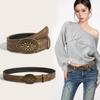 Vintage Carved Buckle Pu Wide Belts Boho Brown Embossed Waistband Western Jeans Pants Belt