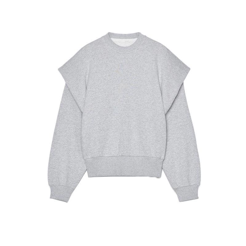 

Spring New Women s Clothing Sports Style Rib Trim Pleated Heavy Weight Fabric round Neck Long Sleeves Sweatshirt 0858184 Striper Gray L