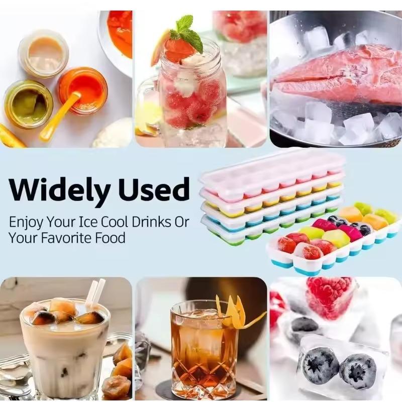 1-5PCS 6 Grid and 14 Grid Square Ice Cube Trays with Lids Silicone Soft Bottom Easy Release Mold for Homemade Ice