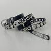 Punk Large Eyelet Waist Belt Fashionable Gradient Silver Gray Waistband for Women Party Wear Extra Long Slim Design Belt
