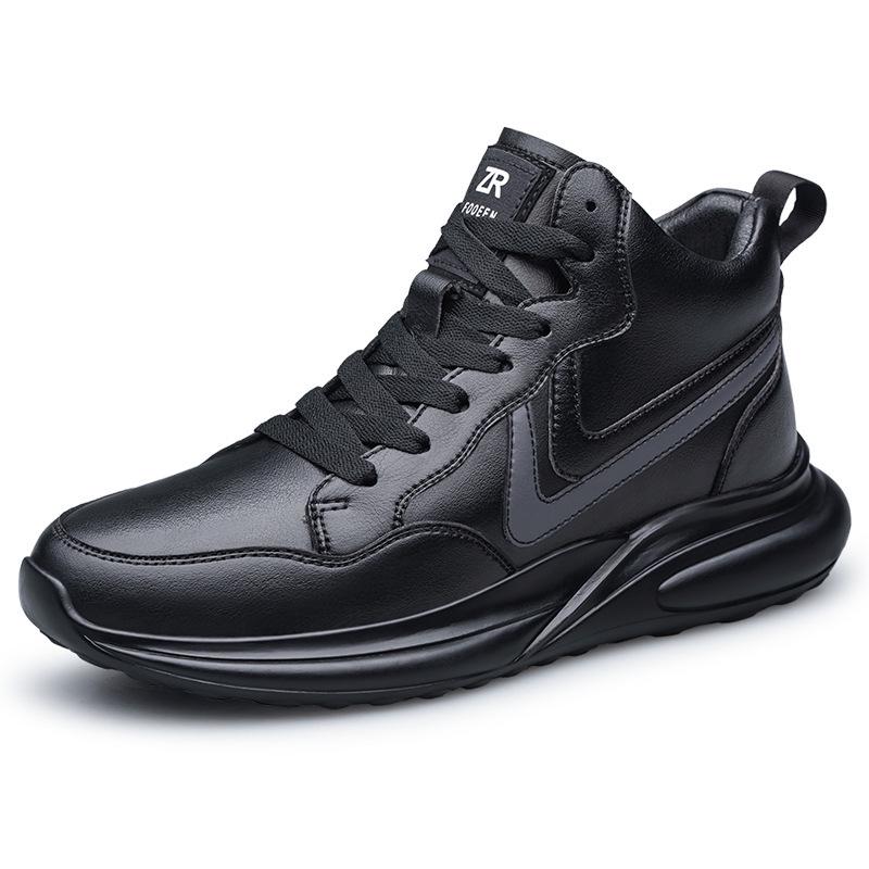 Men's Trendy 8CM Height-Increasing Striped Sports Shoes, Korean Style with Thick Soles and Mid-Top Design.